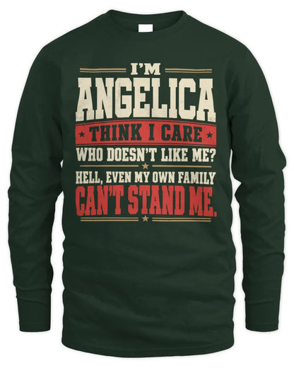 ANGELICA-KTL06-H009 I’m [NAME] – Think I Care? Personalized Funny T-Shirt - Men's Long Sleeved T-Shirt - Forest Green