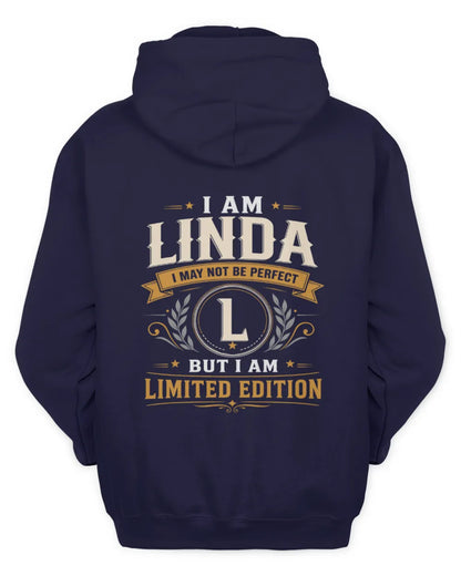 LINDA KT88-V9 - Personalized “I Am NAME I May Not Be Perfect, But I Am Limited Edition” - Unisex Hoodie - Navy