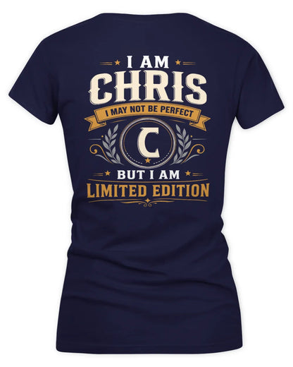 CHRIS KT88-V9 - Personalized “I Am NAME I May Not Be Perfect, But I Am Limited Edition” - Women's V-Neck T-Shirt - Navy