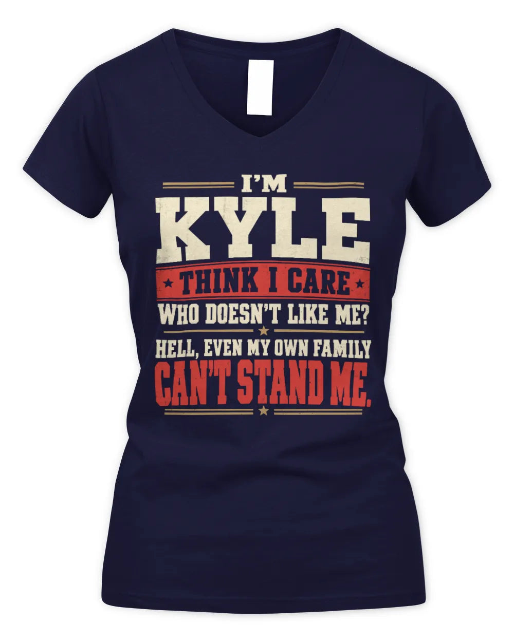 KYLE-KTL06-H009 I’m [NAME] – Think I Care? Personalized Funny T-Shirt - Women's V-Neck T-Shirt - Navy