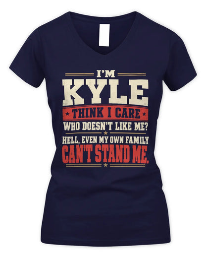 KYLE-KTL06-H009 I’m [NAME] – Think I Care? Personalized Funny T-Shirt - Women's V-Neck T-Shirt - Navy