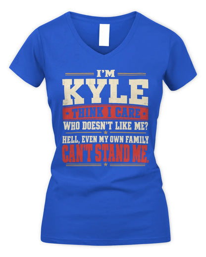 KYLE-KTL06-H009 I’m [NAME] – Think I Care? Personalized Funny T-Shirt - Women's V-Neck T-Shirt - Royal