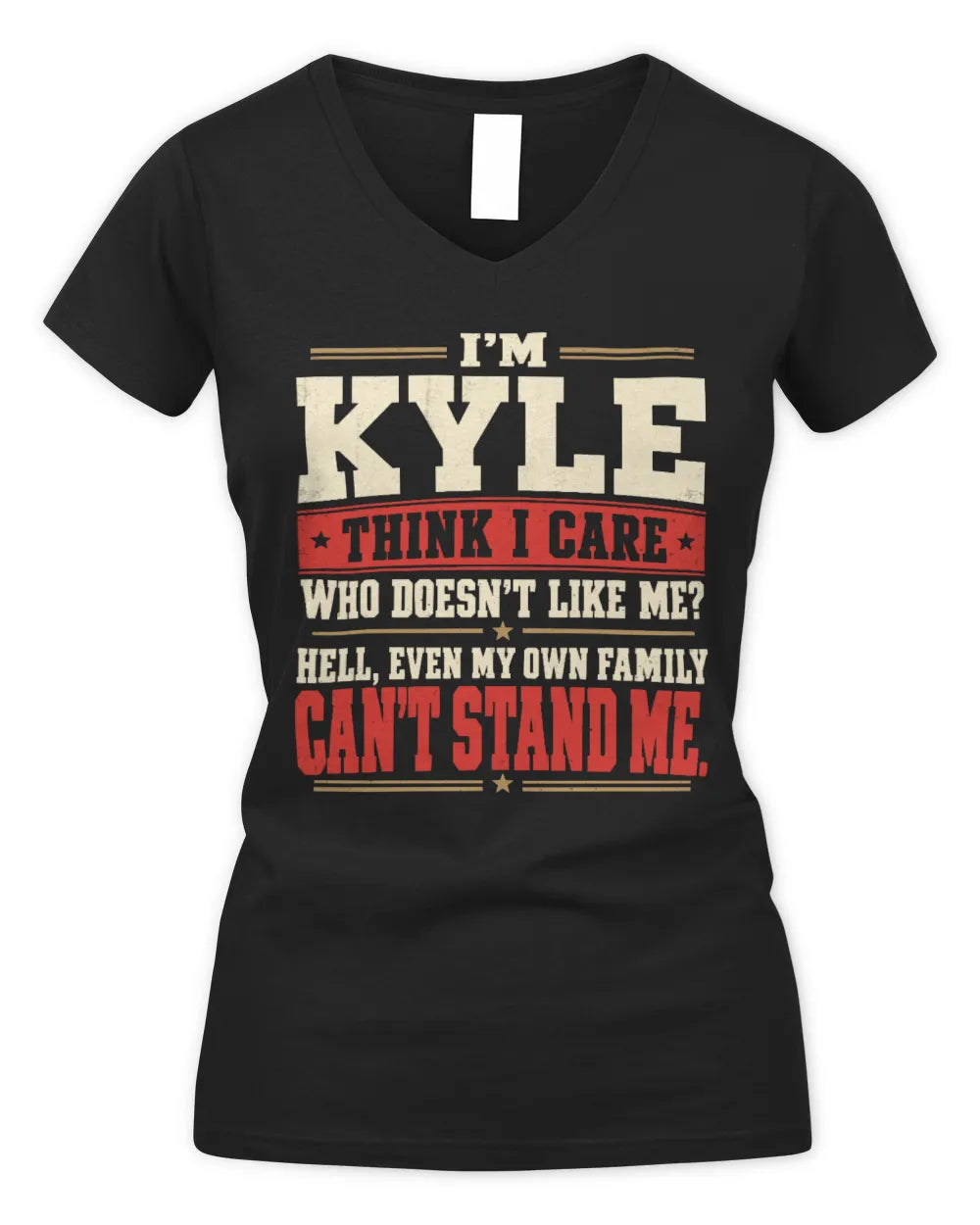 KYLE-KTL06-H009 I’m [NAME] – Think I Care? Personalized Funny T-Shirt - Women's V-Neck T-Shirt - Black