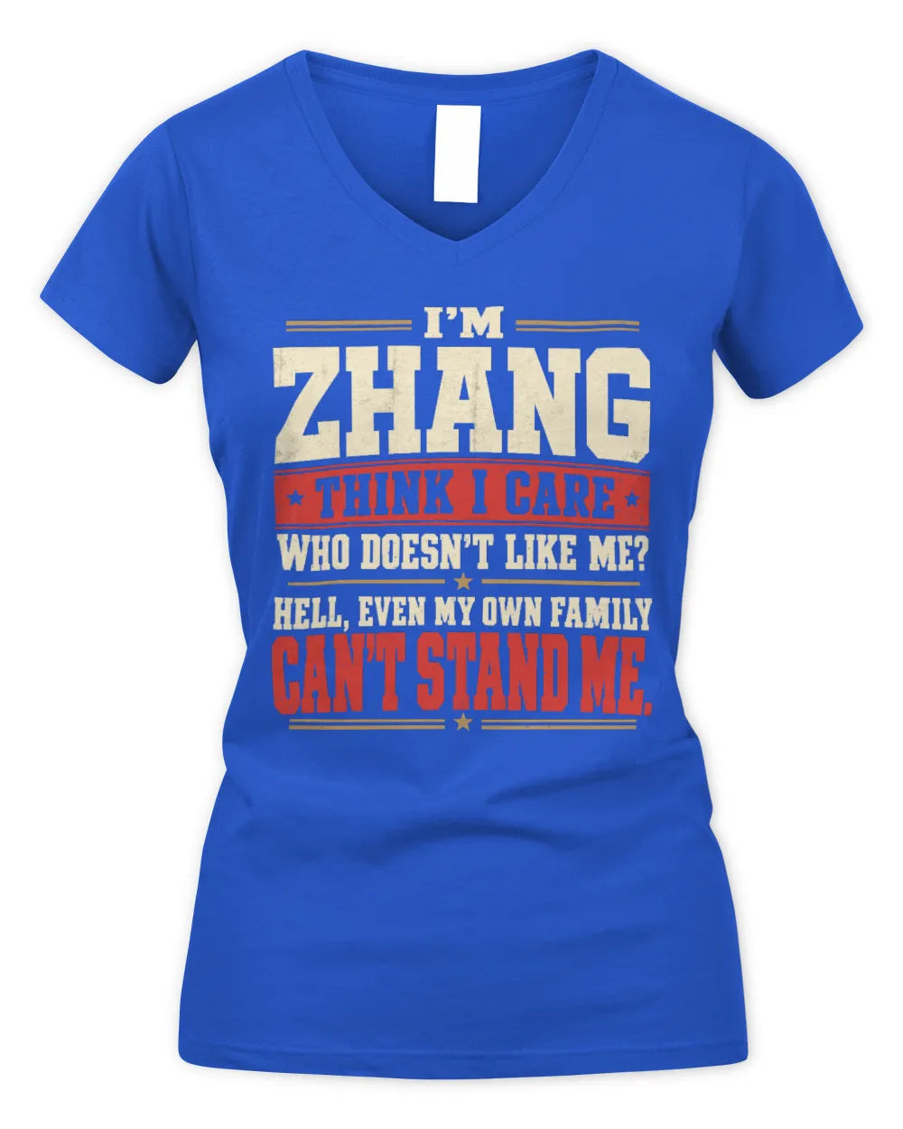 ZHANG-KTL06-H009 I’m [NAME] – Think I Care? Personalized Funny T-Shirt - Women's V-Neck T-Shirt - Royal
