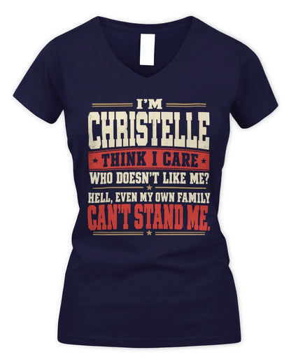 CHRISTELLE-KTL06-H009 I’m [NAME] – Think I Care? Personalized Funny T-Shirt - Women's V-Neck T-Shirt - Navy