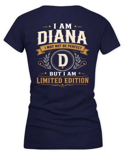 DIANA KT88-V9 - Personalized “I Am NAME I May Not Be Perfect, But I Am Limited Edition” - Women's V-Neck T-Shirt - Navy