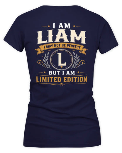 LIAM KT88-V9 - Personalized “I Am NAME I May Not Be Perfect, But I Am Limited Edition” - Women's V-Neck T-Shirt - Navy
