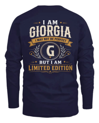 GIORGIA KT88-V9 - Personalized “I Am NAME I May Not Be Perfect, But I Am Limited Edition” - Men's Long Sleeved T-Shirt - Navy