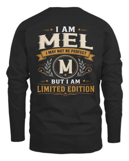 MEL KT88-V9 - Personalized “I Am NAME I May Not Be Perfect, But I Am Limited Edition” - Men's Long Sleeved T-Shirt - Black