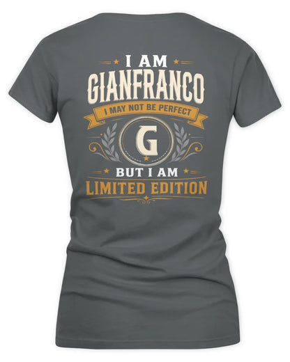 GIANFRANCO KT88-V9 - Personalized “I Am NAME I May Not Be Perfect, But I Am Limited Edition” - Women's V-Neck T-Shirt - Charcoal