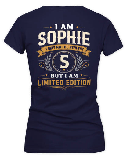 SOPHIE KT88-V9 - Personalized “I Am NAME I May Not Be Perfect, But I Am Limited Edition” - Women's V-Neck T-Shirt - Navy