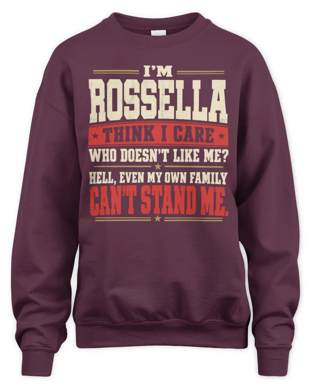 ROSSELLA-KTL06-H009 I’m [NAME] – Think I Care? Personalized Funny T-Shirt - Unisex Sweatshirt - Maroon