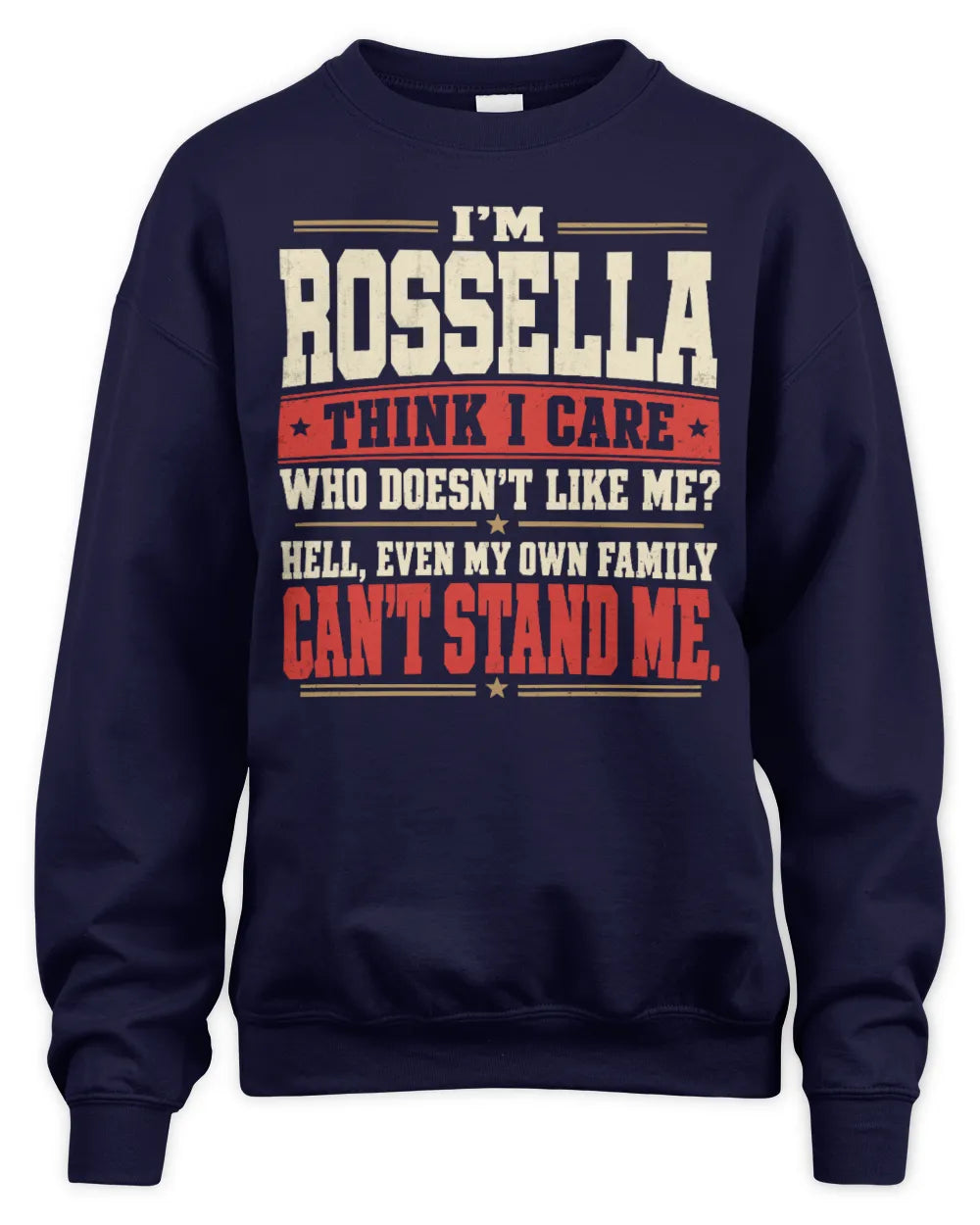 ROSSELLA-KTL06-H009 I’m [NAME] – Think I Care? Personalized Funny T-Shirt - Unisex Sweatshirt - Navy