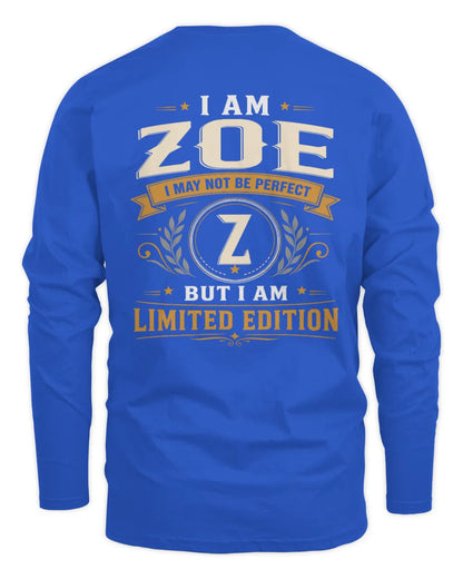 ZOE KT88-V9 - Personalized “I Am NAME I May Not Be Perfect, But I Am Limited Edition” - Men's Long Sleeved T-Shirt - Royal