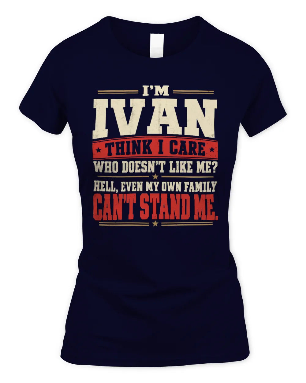 IVAN-KTL06-H009 I’m [NAME] – Think I Care? Personalized Funny T-Shirt - Women's Standard T-Shirt - Navy