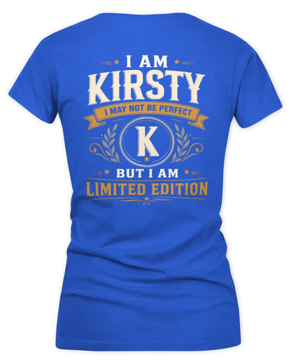 KIRSTY KT88-V9 - Personalized “I Am NAME I May Not Be Perfect, But I Am Limited Edition” - Women's V-Neck T-Shirt - Royal