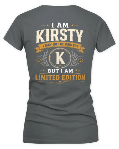 KIRSTY KT88-V9 - Personalized “I Am NAME I May Not Be Perfect, But I Am Limited Edition” - Women's V-Neck T-Shirt - Charcoal