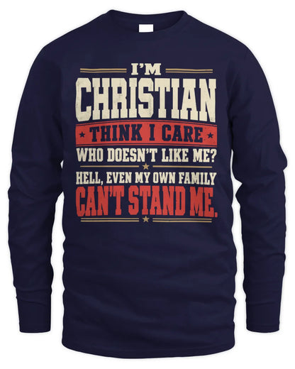 CHRISTIAN-KTL06-H009 I’m [NAME] – Think I Care? Personalized Funny T-Shirt - Men's Long Sleeved T-Shirt - Navy