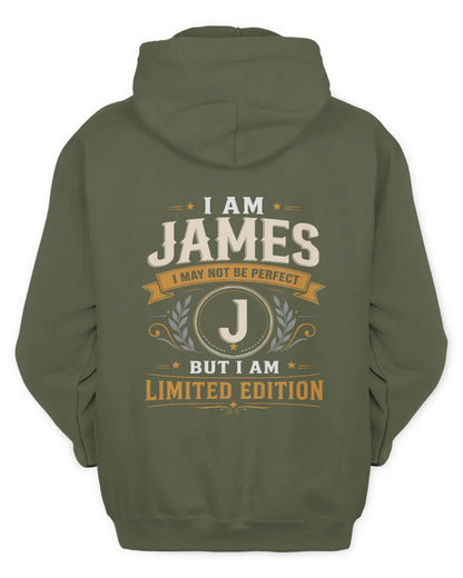 JAMES KT88-V9 - Personalized “I Am NAME I May Not Be Perfect, But I Am Limited Edition” - Unisex Hoodie - Military Green