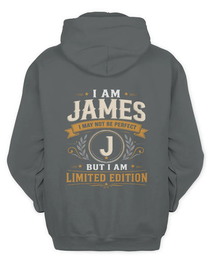 JAMES KT88-V9 - Personalized “I Am NAME I May Not Be Perfect, But I Am Limited Edition” - Unisex Hoodie - Charcoal