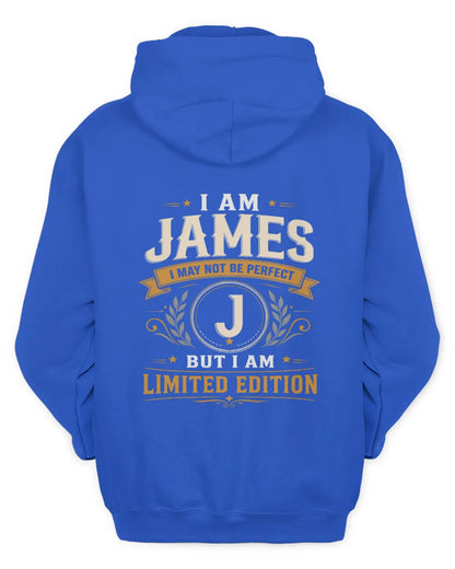 JAMES KT88-V9 - Personalized “I Am NAME I May Not Be Perfect, But I Am Limited Edition” - Unisex Hoodie - Royal