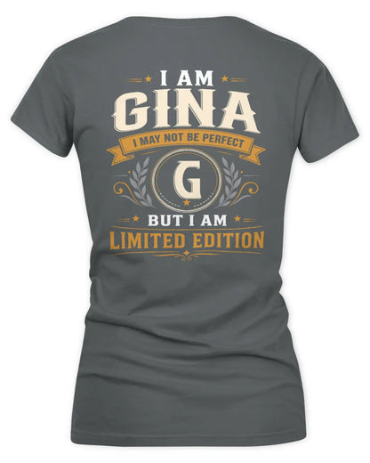 GINA KT88-V9 - Personalized “I Am NAME I May Not Be Perfect, But I Am Limited Edition” - Women's V-Neck T-Shirt - Charcoal