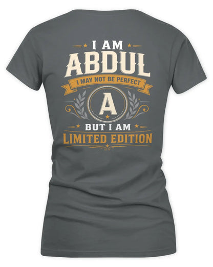 ABDUL KT88-V9 - Personalized “I Am NAME I May Not Be Perfect, But I Am Limited Edition” - Women's V-Neck T-Shirt - Charcoal