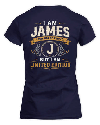 JAMES KT88-V9 - Personalized “I Am NAME I May Not Be Perfect, But I Am Limited Edition” - Women's Standard T-Shirt - Navy