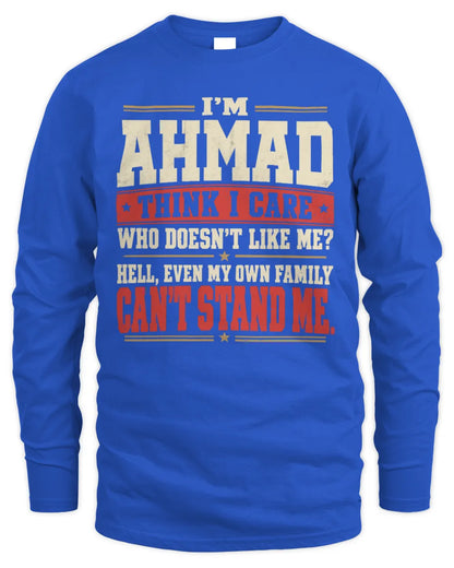 AHMAD-KTL06-H009 I’m [NAME] – Think I Care? Personalized Funny T-Shirt - Men's Long Sleeved T-Shirt - Royal