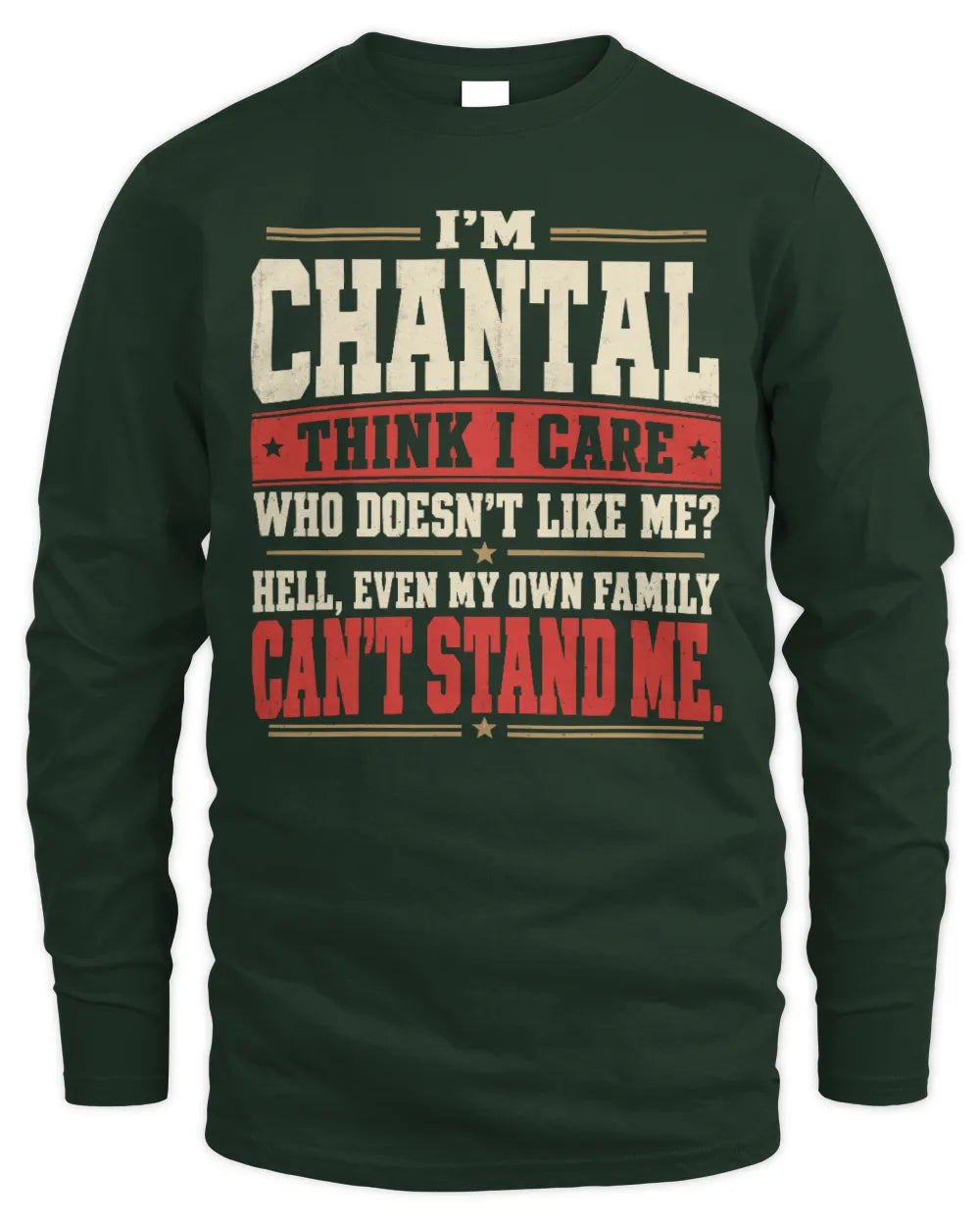 CHANTAL-KTL06-H009 I’m [NAME] – Think I Care? Personalized Funny T-Shirt - Men's Long Sleeved T-Shirt - Forest Green