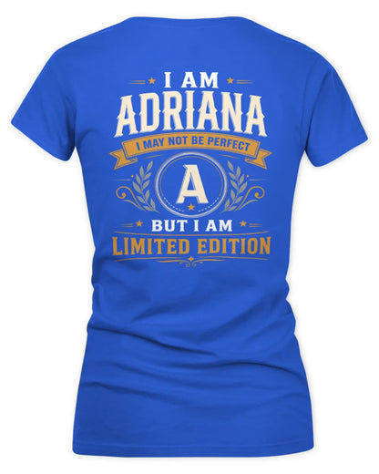 ADRIANA KT88-V9 - Personalized “I Am NAME I May Not Be Perfect, But I Am Limited Edition” - Women's V-Neck T-Shirt - Royal