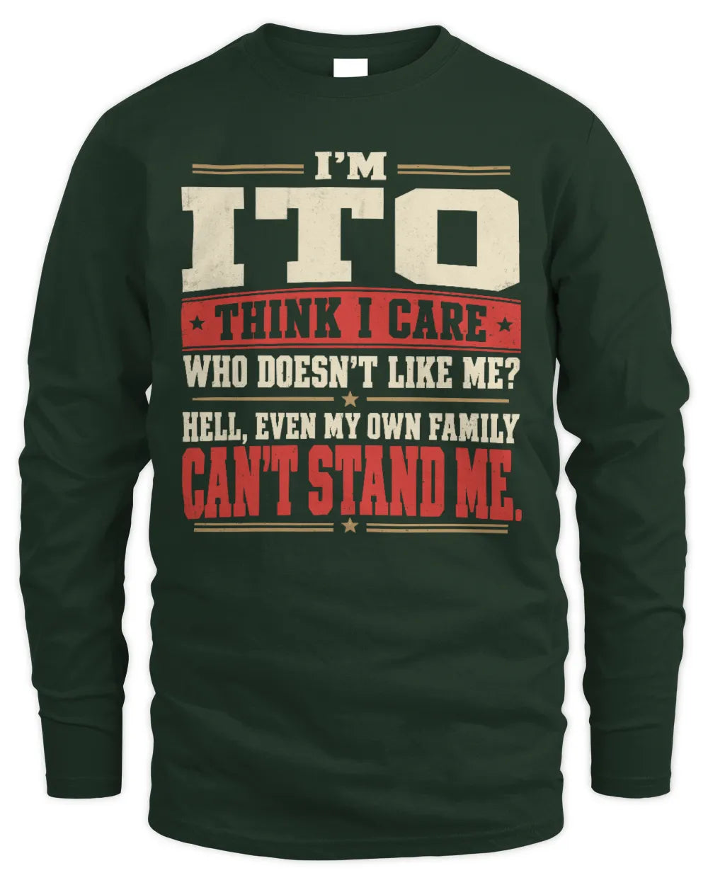 ITO-KTL06-H009 I’m [NAME] – Think I Care? Personalized Funny T-Shirt - Men's Long Sleeved T-Shirt - Forest Green