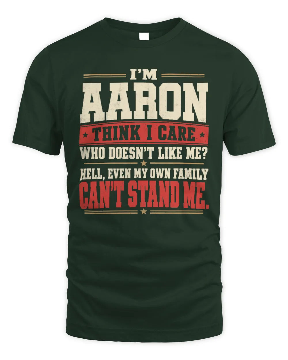 AARON-KTL06-H009 I’m [NAME] – Think I Care? Personalized Funny T-Shirt - Unisex Standard T-Shirt - Forest Green