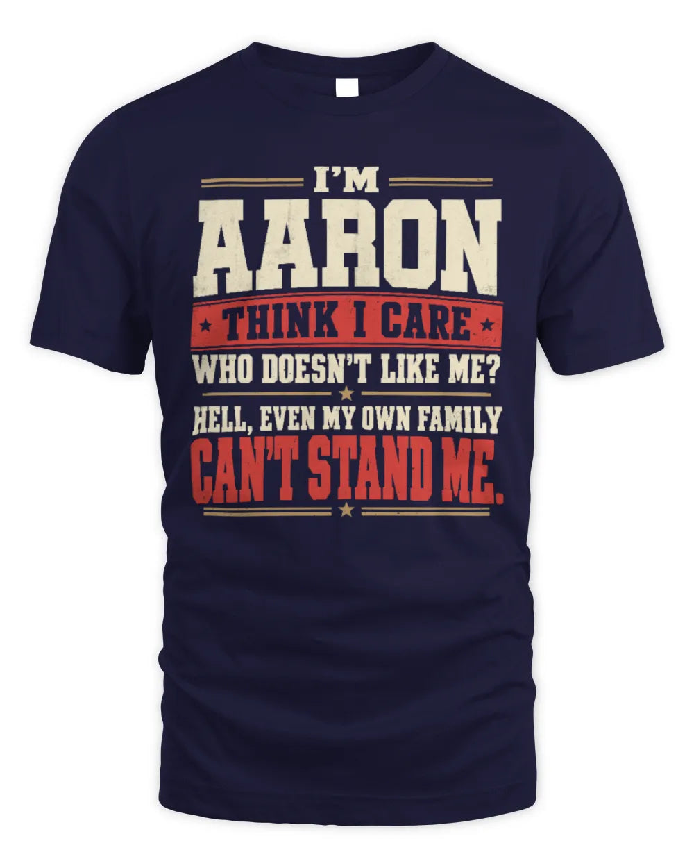 AARON-KTL06-H009 I’m [NAME] – Think I Care? Personalized Funny T-Shirt - Unisex Standard T-Shirt - Navy