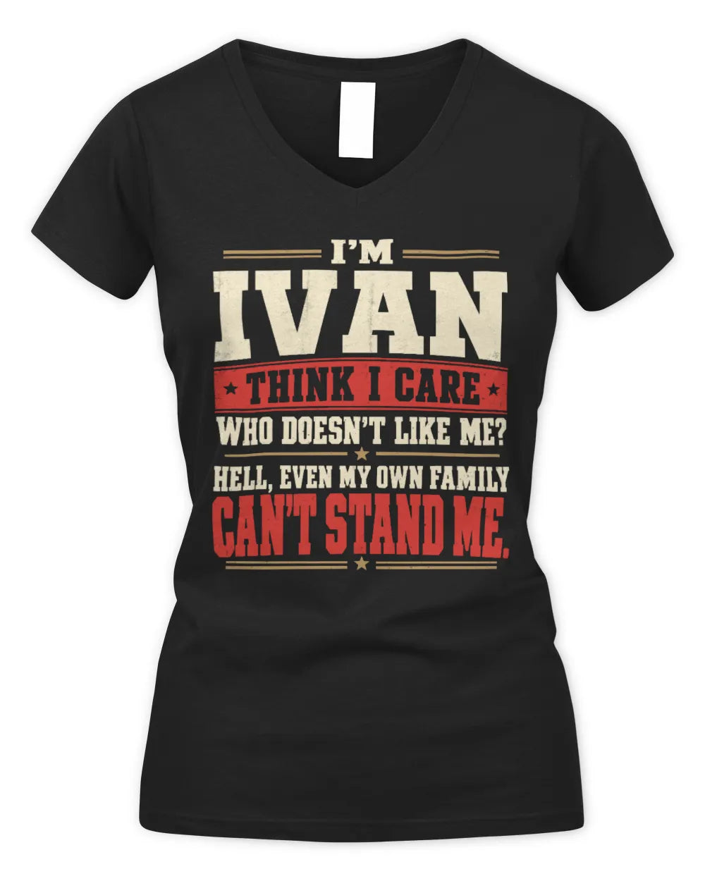 IVAN-KTL06-H009 I’m [NAME] – Think I Care? Personalized Funny T-Shirt - Women's V-Neck T-Shirt - Black