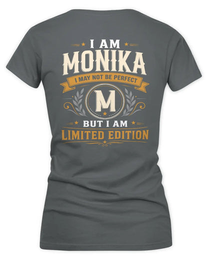 MONIKA KT88-V9 - Personalized “I Am NAME I May Not Be Perfect, But I Am Limited Edition” - Women's V-Neck T-Shirt - Charcoal