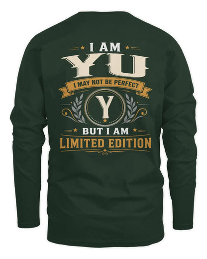 YU KT88-V9 - Personalized “I Am NAME I May Not Be Perfect, But I Am Limited Edition” - Men's Long Sleeved T-Shirt - Forest Green
