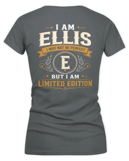 ELLIS KT88-V9 - Personalized “I Am NAME I May Not Be Perfect, But I Am Limited Edition” - Women's V-Neck T-Shirt - Charcoal