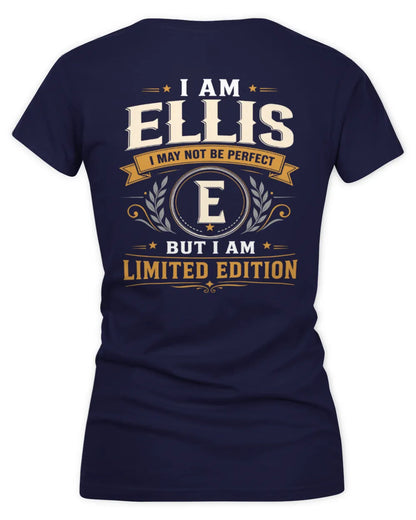 ELLIS KT88-V9 - Personalized “I Am NAME I May Not Be Perfect, But I Am Limited Edition” - Women's V-Neck T-Shirt - Navy