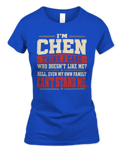 CHEN-KTL06-H009 I’m [NAME] – Think I Care? Personalized Funny T-Shirt - Women's Standard T-Shirt - Royal
