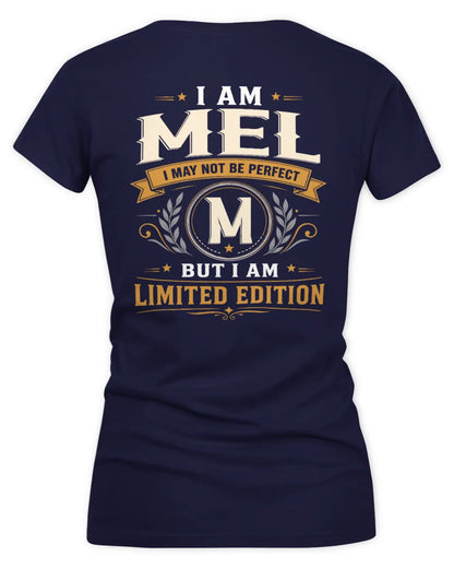 MEL KT88-V9 - Personalized “I Am NAME I May Not Be Perfect, But I Am Limited Edition” - Women's V-Neck T-Shirt - Navy