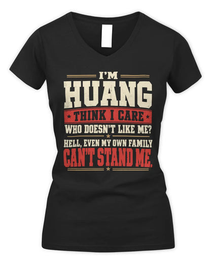 HUANG-KTL06-H009 I’m [NAME] – Think I Care? Personalized Funny T-Shirt - Women's V-Neck T-Shirt - Black