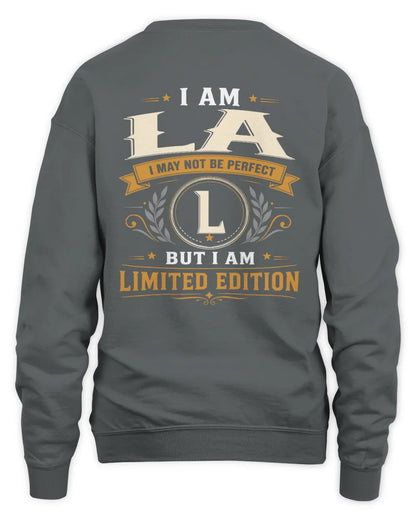 LA KT88-V9 - Personalized “I Am NAME I May Not Be Perfect, But I Am Limited Edition” - Unisex Sweatshirt - Charcoal