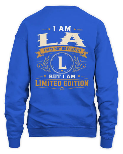 LA KT88-V9 - Personalized “I Am NAME I May Not Be Perfect, But I Am Limited Edition” - Unisex Sweatshirt - Royal