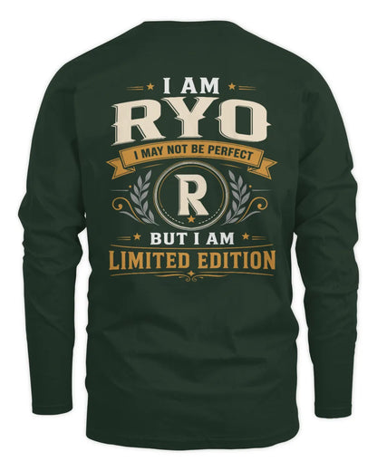 RYO KT88-V9 - Personalized “I Am NAME I May Not Be Perfect, But I Am Limited Edition” - Men's Long Sleeved T-Shirt - Forest Green