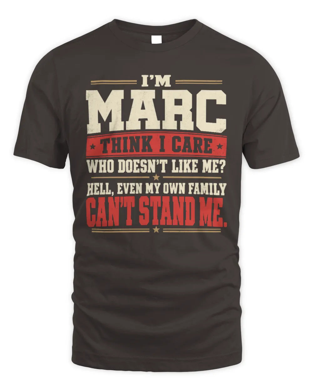 MARC-KTL06-H009 I’m [NAME] – Think I Care? Personalized Funny T-Shirt - Unisex Standard T-Shirt - Dark Chocolate