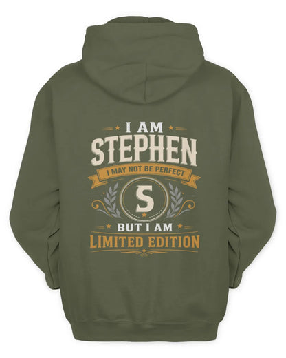 STEPHEN KT88-V9 - Personalized “I Am NAME I May Not Be Perfect, But I Am Limited Edition” - Unisex Hoodie - Military Green