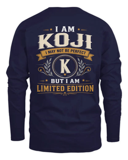 KOJI KT88-V9 - Personalized “I Am NAME I May Not Be Perfect, But I Am Limited Edition” - Men's Long Sleeved T-Shirt - Navy