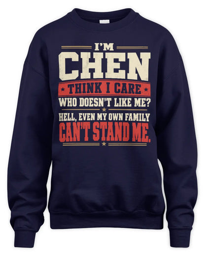 CHEN-KTL06-H009 I’m [NAME] – Think I Care? Personalized Funny T-Shirt - Unisex Sweatshirt - Navy