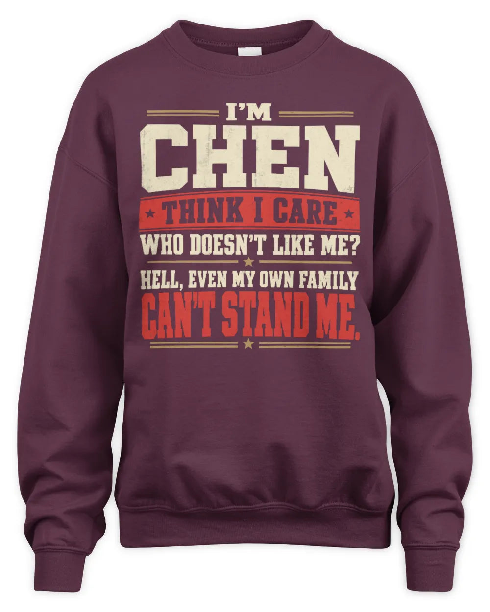 CHEN-KTL06-H009 I’m [NAME] – Think I Care? Personalized Funny T-Shirt - Unisex Sweatshirt - Maroon